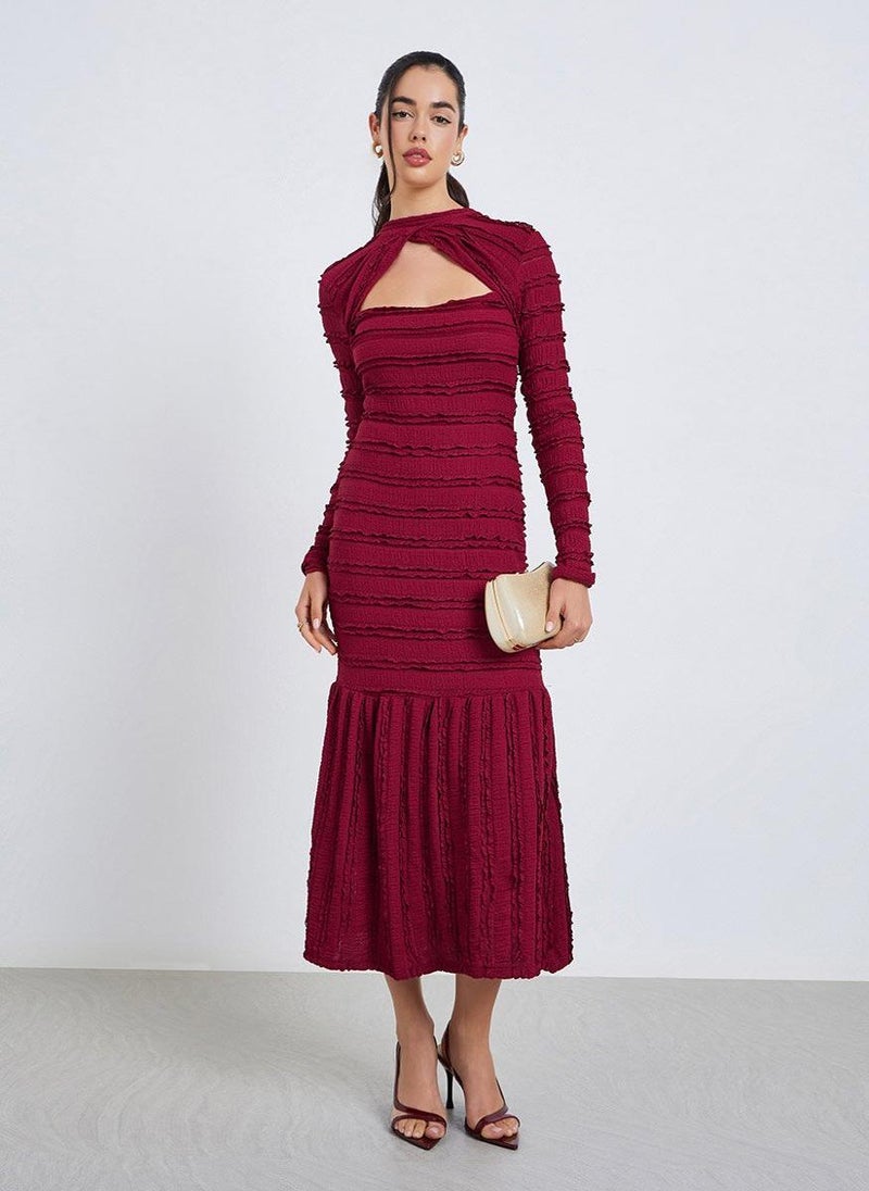 ستايلي فستان ميدي ماروني بأكمام طويلة بقَصَّة حورية البحر - Image 1